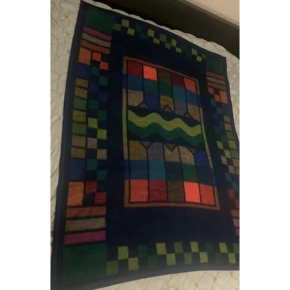 Biederlack Throw Blanket Geometric Print West Germany Reversible